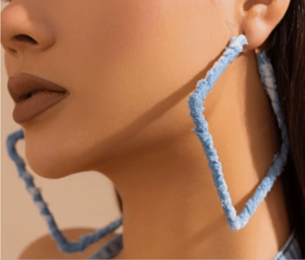 Retro Fashion Exaggerated Denim Print Hoop Earring