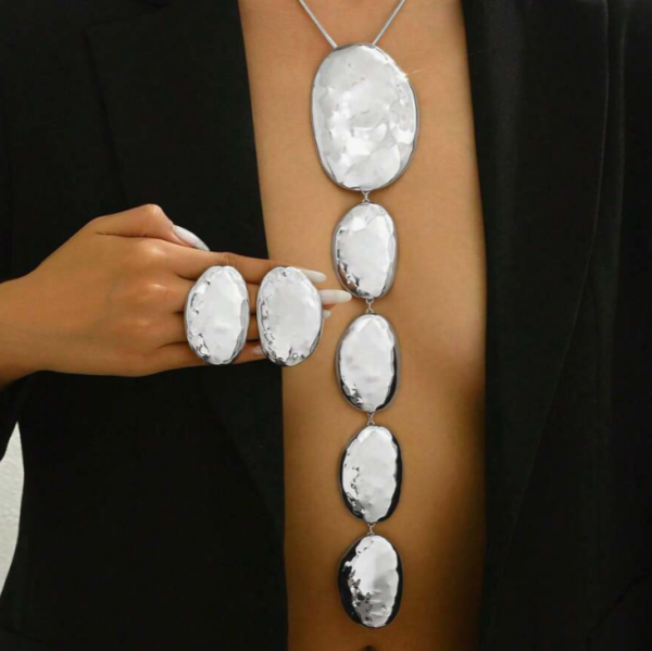 2pcs Fashion Geometric Asymmetrical Pendant Necklace and Earring (5 Sets) - Image 3