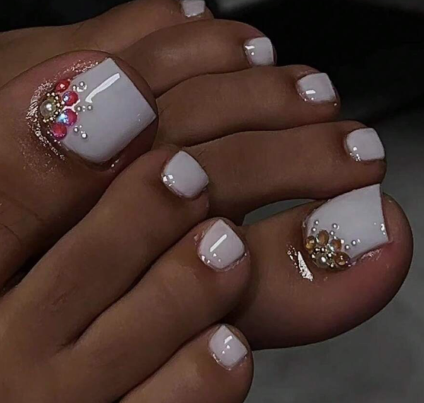 24pcs Short Square Pressed On Toe Nail (5 Sets)
