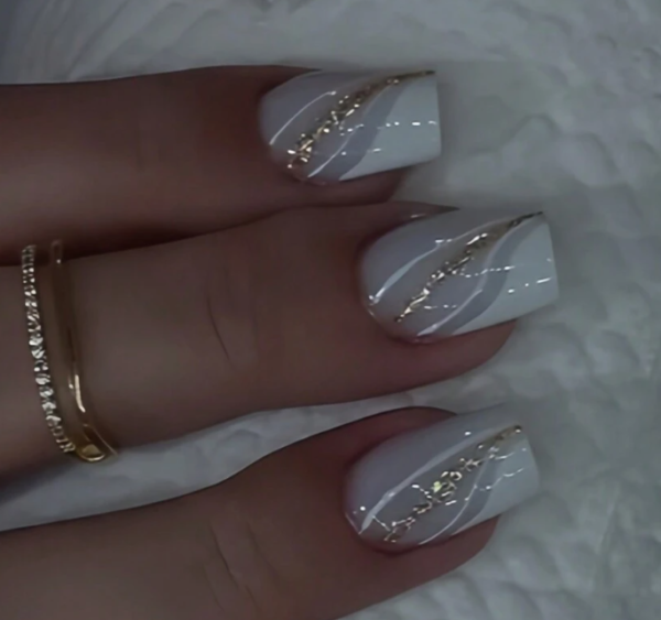 24pcs Glitter Line Half-French Square Nail Tip (5 Sets)