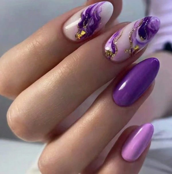 24pcs Almond Marble Texture Glass False Nail (5 Sets)