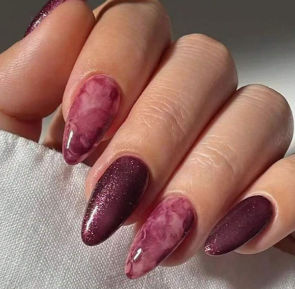 24pcs Almond Shape Flash Purple Nail (5 Sets)