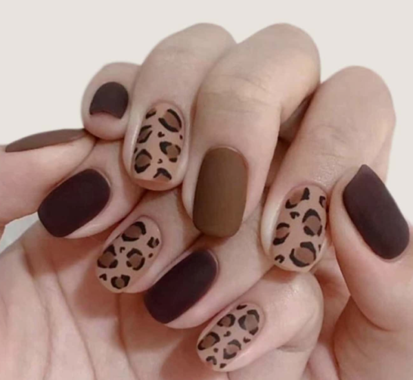 24pcs Brown Leopard Long Square Nail (5 Sets)