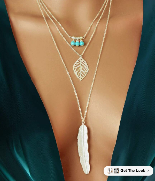 New Boho Chic Turquoise & Leaf Feather Pendant Multilayered Necklace (5 Sets)