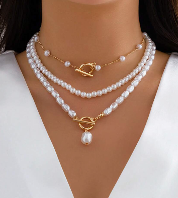 3pcs Vintage Asymmetrical Faux Pearl Pendant Necklace (5 Sets)
