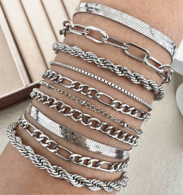 10pcs Silver Chain Bracelet Set (5 Sets)