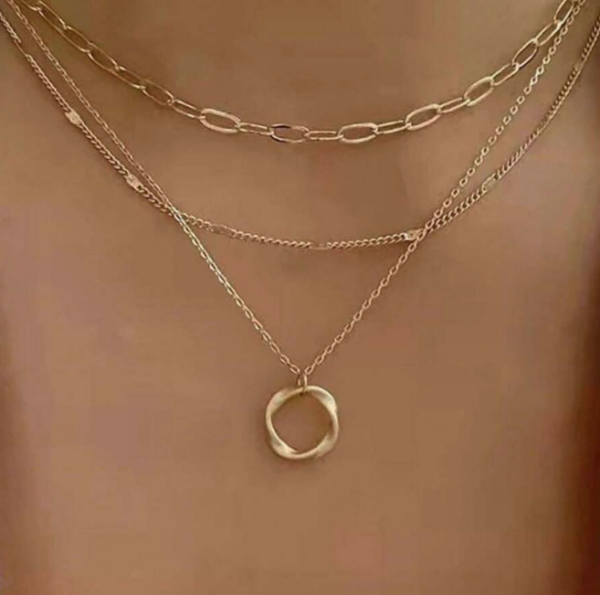 One Three Layer Thick Chain Choker Necklace (5 Sets)
