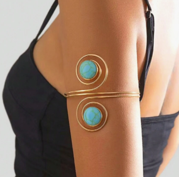 Plating Edge & Turquoise Decor Bangle Bracelet (5 Sets)