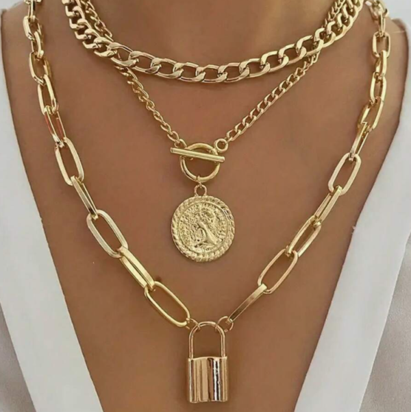 3 Stylish Punk Multi-Layered Necklaces (5 Sets)