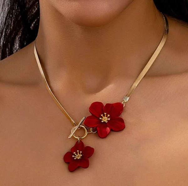 Women's Necklace Pendant with Elegant Painted Floral Design (5 Sets) - Image 5