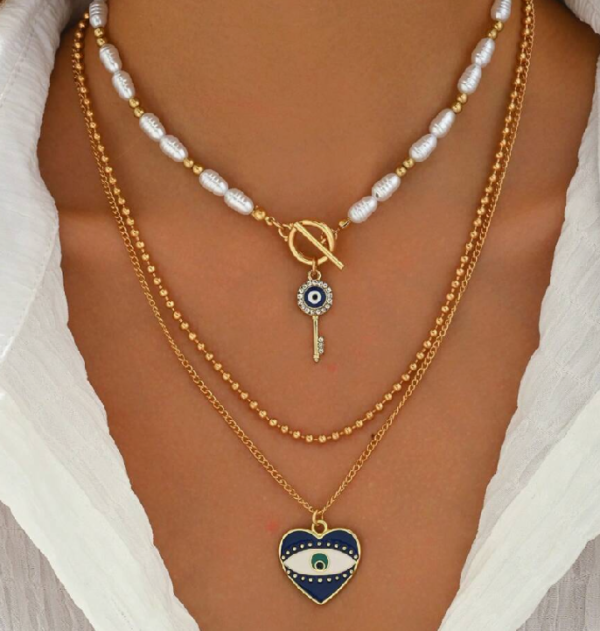 3pcs Fashionable Faux Pearl Beaded Necklace (5 Sets)