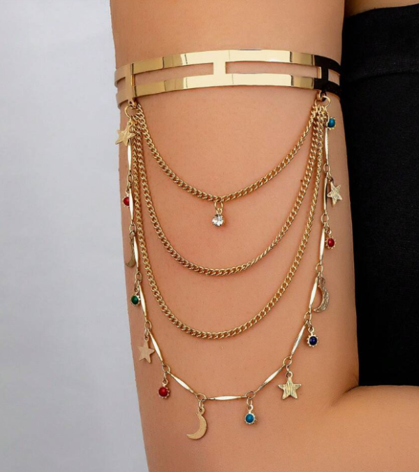 Geometric Hollow Metallic Gold Multilayer Tassel Arm Cuff (5 Sets)