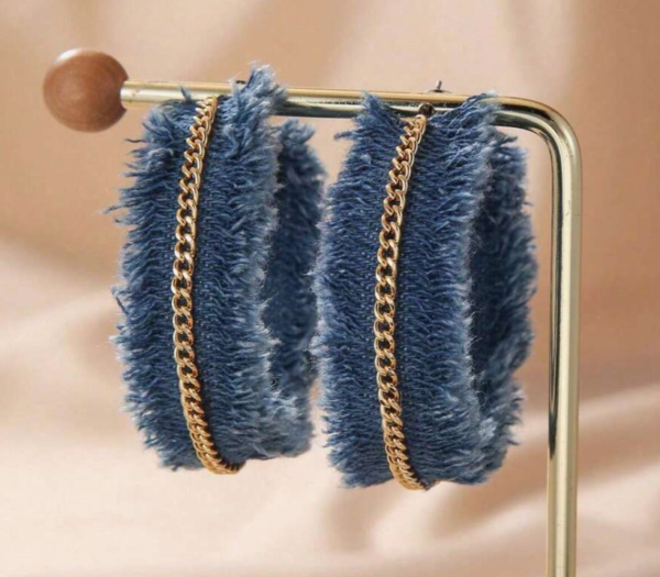 Beryohz Punk Style Denim Fringe Rhinestone Hoop Earring (5 Sets) - Image 3
