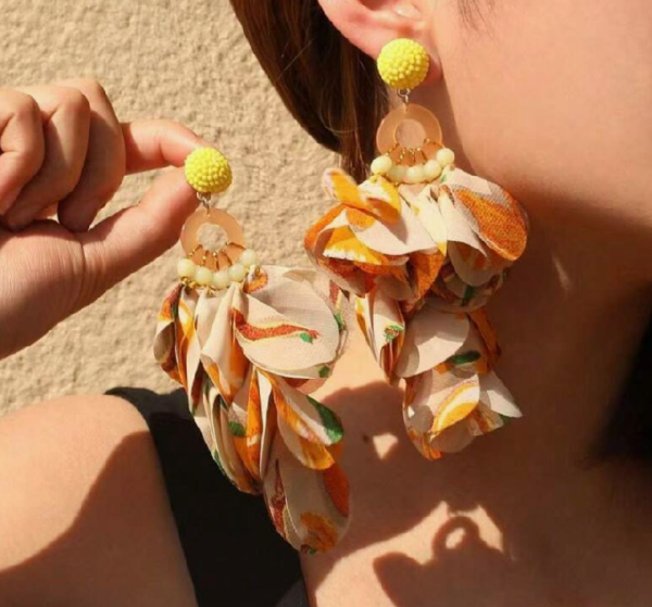 Handmade Long Yellow Chiffon Flower Drop Earring (5 Sets)