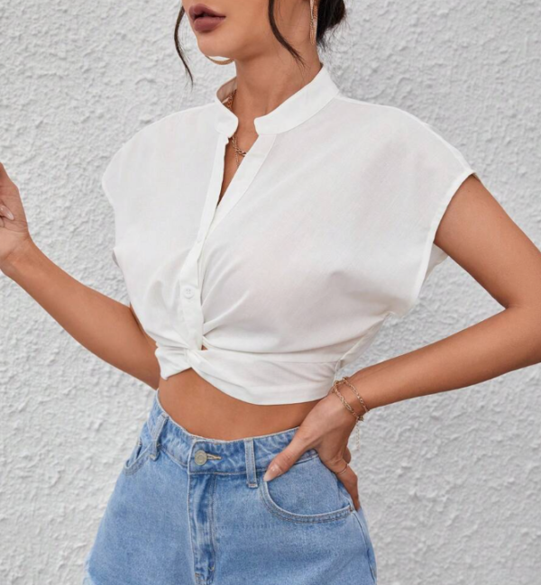 Essence Twist Front Batwing Sleeve Button Front Shirt (5 Sets) - Image 2