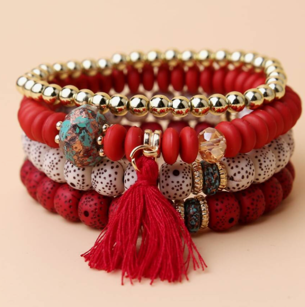 4pcs Tassel Charm Beaded Bracelet (5 Sets)