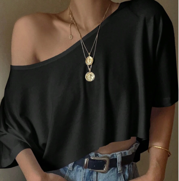 EZ Wear Knit Loose Fit Off-Shoulder Top with Wide Collar (5 Sets) - Image 35