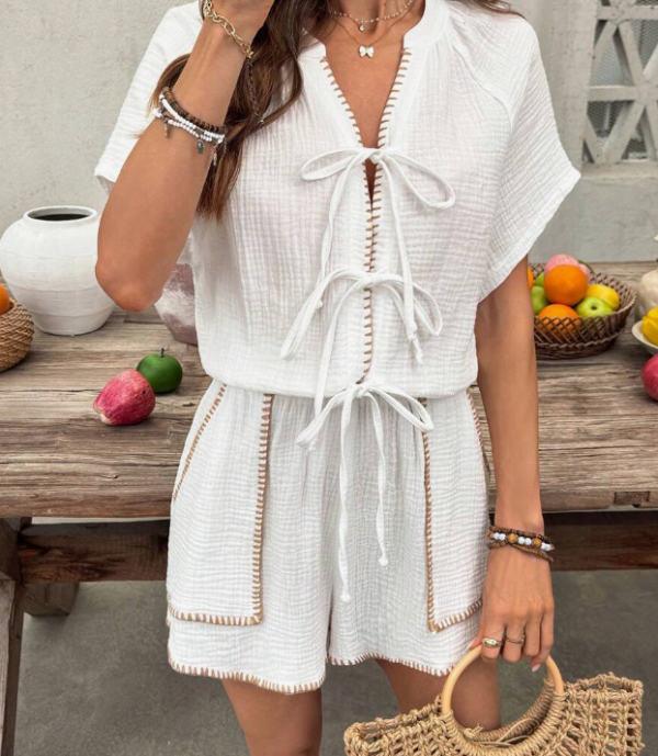 Frenchy Solid Color Front-Tie Raglan Casual Jumpsuit (5 Sets) - Image 3
