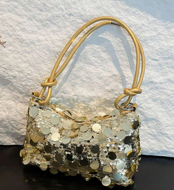 Women's Gold Color PVC Sequin Crescent Shoulder Bag (5 Sets)