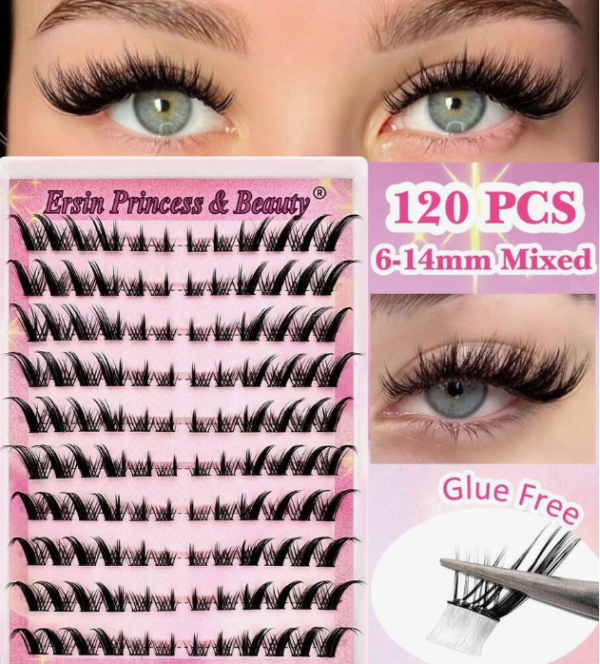 60pcs Self-Adhesive Cat-Eye Lashes 8-16mm Mixed Length Kit (5 Sets)