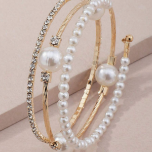 Rhinestone & Faux Pearl Decor Bracelet (10 Sets)