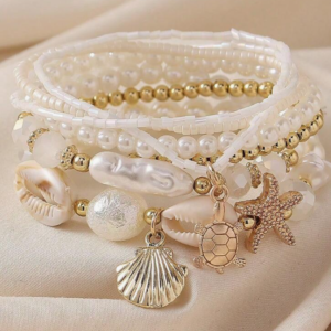 7pcs/set Shell, Pearl & Starfish Beaded Layered Bracelet (10 Sets)
