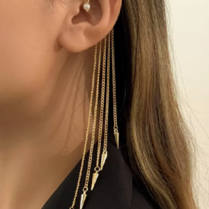 Minimalist Fashion Creative Faux Piercing Beaded Tassel Ear Cuff - Single (10 Sets)