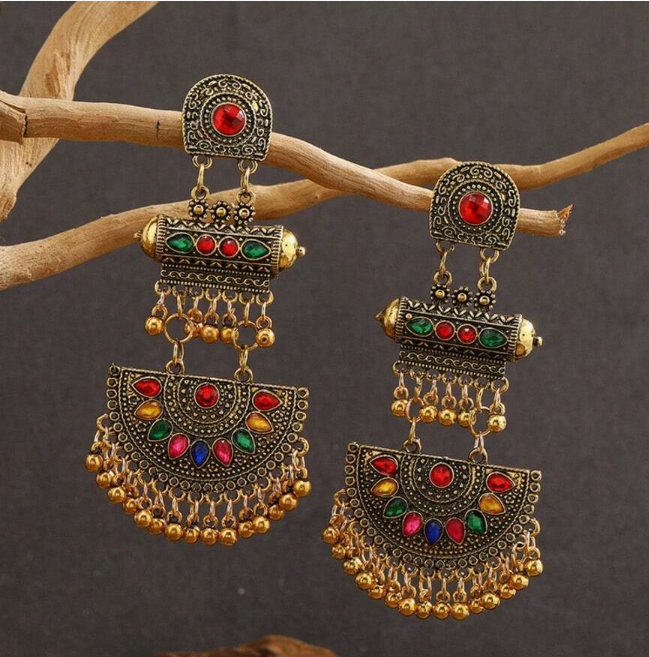 Rhinestone Decor Bead Tassel Drop Earring (10 Sets)