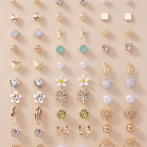 30 Pairs/Set Heart & Flower Stud Earring Set (10 Sets)