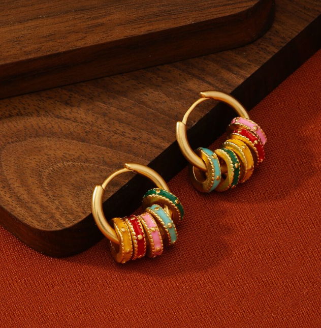 Copper Alloy Macaroon Series Colorful enamel Clover Hoop Earring (10 Sets)