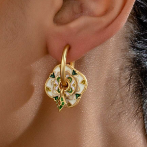 Copper Colorful Enamel Clover Hoop Earring (10 Sets)