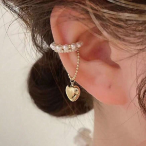 Minimalist Copper Heart Rhinestone Faux Pearl Ear Clip (10 Sets)