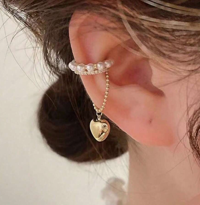 Minimalist Copper Heart Rhinestone Faux Pearl Ear Clip (10 Sets)