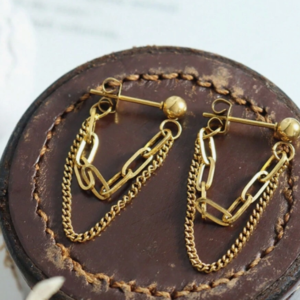 Inn-Style Chain & Tassel Earring with Gemstone Inlay (10 Sets)