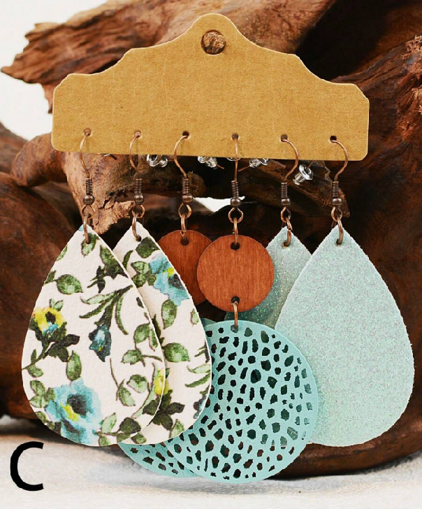 3 Pairs Geliti Light and Soft Leather Flower Earring (10 Sets)