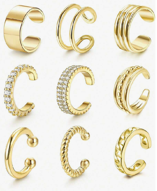 9pcs/set Minimalist Metal Geometric Crystal Ear Cuff (10 Sets)