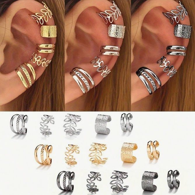 15pcs Fashionable Minimalist Leaf Shape Clip-On Earrings (10 Sets)