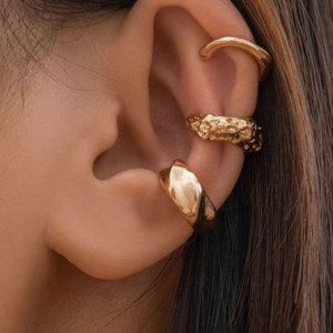 3pcs/set Fashionable Gold Metallic Textured Wave Clip On Earring (10 Sets)