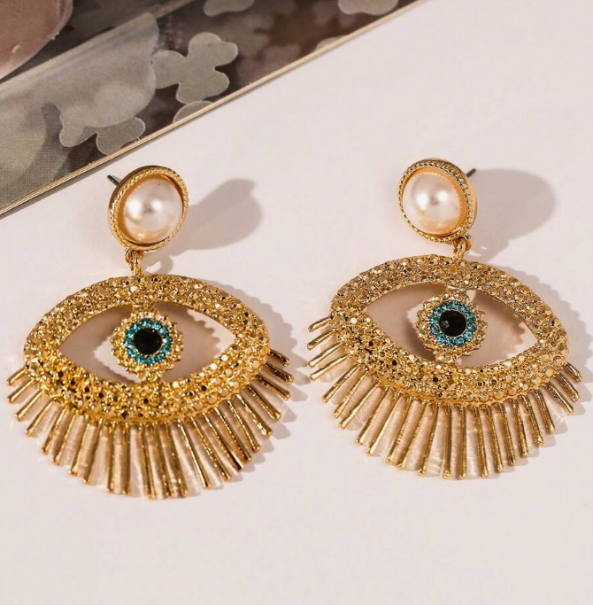 Fashionable Faux Pearl & Rhinestone Decor Eye Shaped Earring (10 Sets)