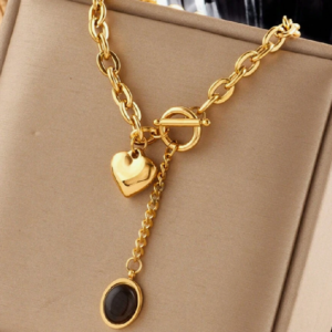 Unique Design Heart-Shaped Pendant with 18K Gold Plated Stainless Necklace (10 Sets)