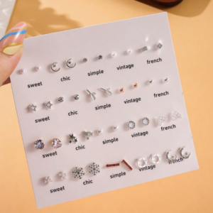 20 Pairs Crystal Inlaid Stud Earring Set (10 Sets)