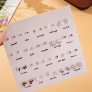 20 Pairs/set Crystal Inlaid Stud Earring Set (10 Sets)