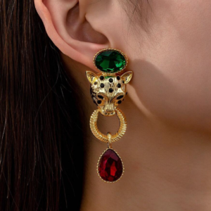 Vintage 3D Leopard Fully Embellished Exaggerated Niche Elegant Earring (10 Sets)