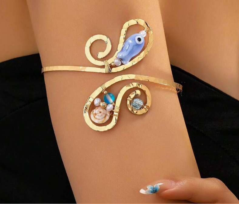 sj2405161904883195 Bohemian Style Fish Shaped Faux Pearl Arm Bracelet (10 Sets)