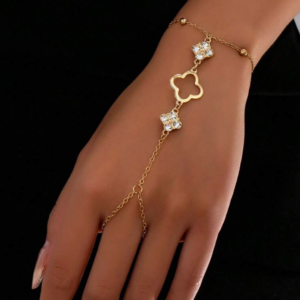 Minimalist Four-Leaf Clover Beaded Finger Chain Bracelet (10 Sets)
