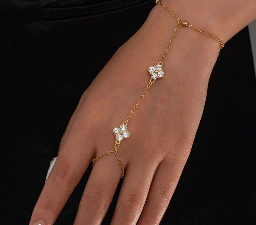 sj2405193322643108 Fashionable Simple Rhinestone Four-Leaf Clover Beaded Bracelet (10 Sets)