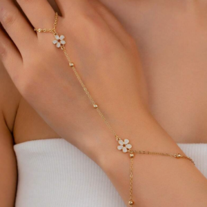 Minimalist White Petals Beaded Open Ring Finger Bracelet (10 Sets)