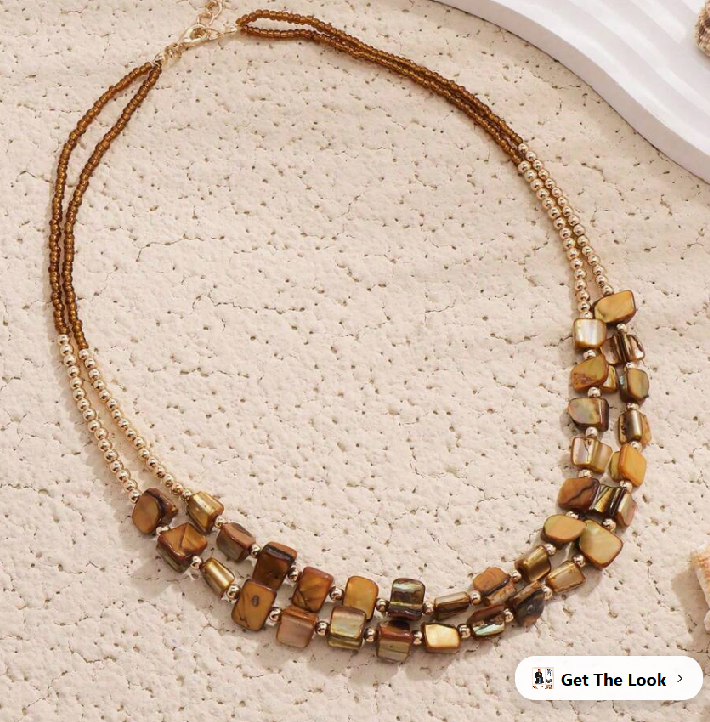 sj2405248333631253 BOCAR Bohemian Natural Stone & Shell Double Layered Necklace (10 Sets)