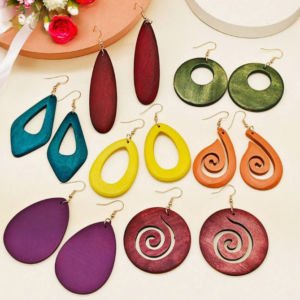 7 Pairs/set Retro Minimalist Wooden Pendant Earring (10 Sets)
