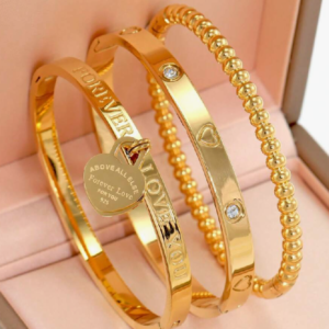 Fashion 18K Gold Plated Stainless Steel Bangle Bracelet (10 Sets)